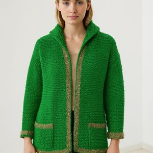 Handmade Green Crochet Cardigan: Oversized Boho Wool Knit