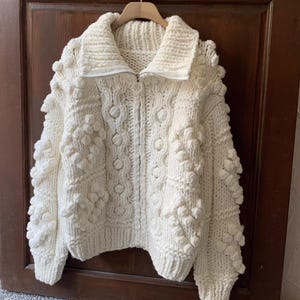 Women's Soft Heart Shape Balls Hand Knit Open Cardigan sweater