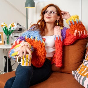 Pure Wool Hand-knitted Colorful Cardigan